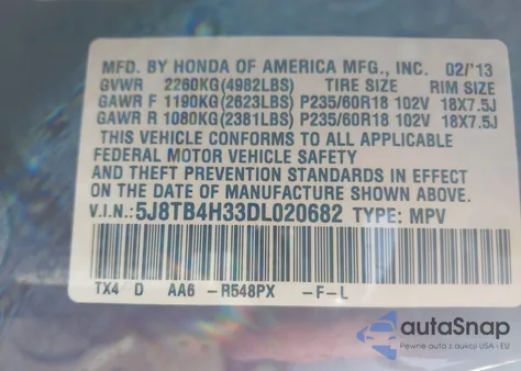 2013 Acura Rdx из США, поврежденный, VIN 5J8TB4H33DL020682